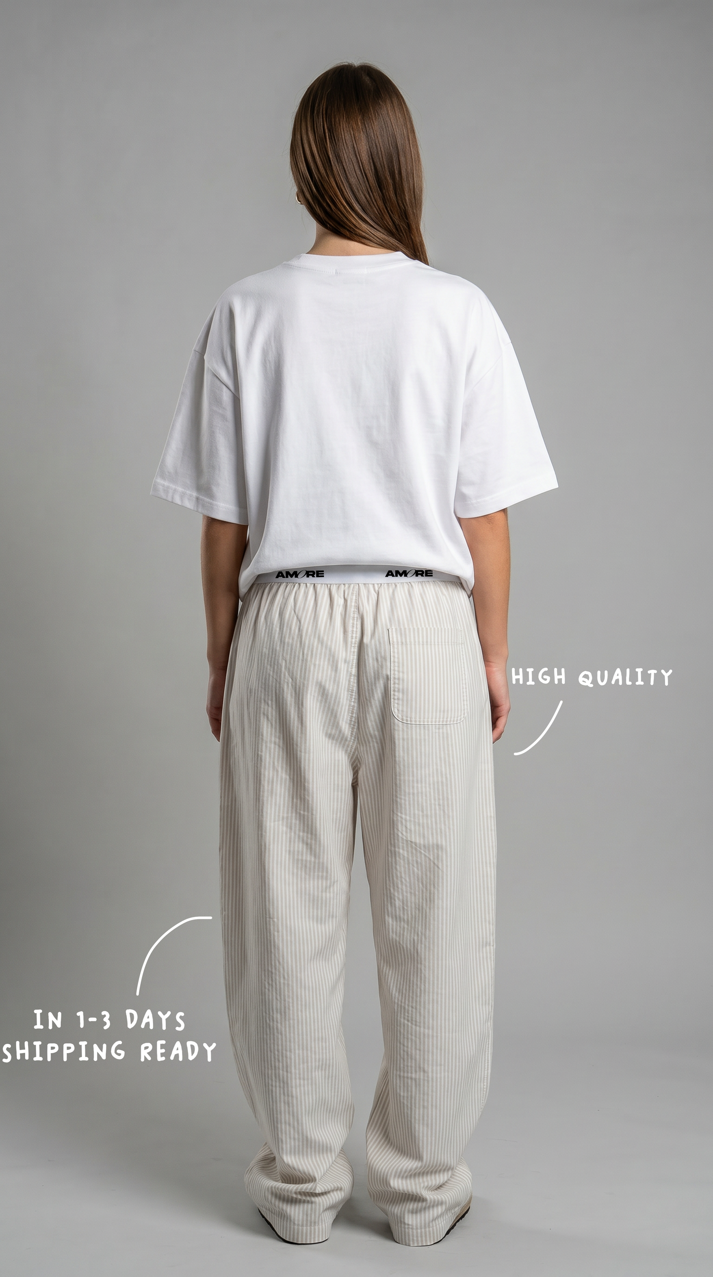 STRIPPED PANTS BEIGE