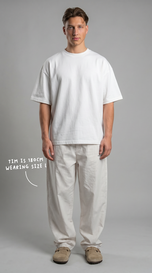 STRIPPED PANTS BEIGE